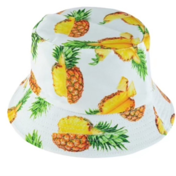 None Accessories - White Reversible Pineapple Bucket Hat ~ NEW